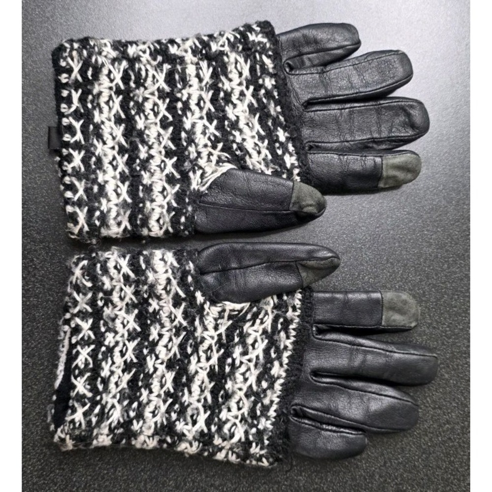 Urban Outfitters Black Leather Knit Cuff Winter Gloves M/L Womans